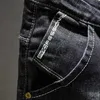 Mäns jeans kn rippade jeans män mörkblå stretch smal fit nödställda streetwear denim pants casual retro cyklist jeans man byxor hiphop j230728