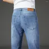 Erkek Kot Hacim: Siyah Gri Açık Mavi Düz Tüp Sıradan Düzenli Orta Bel Yüksek Kaliteli Denim Pantolon Erkek İşletme