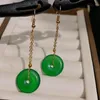 Dangle Earrings Jade Jewelry Link Chain Natural Green Agate For Women