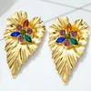 Stud Earrings 24K Gold Plated Colorful Stone Leaf Bohemian For Women Cubic Zirconia Fashion Jewelry Daily Wear