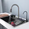 Single Bowl Tiktok Trends Black Stainless Steel Digital Display Kitchen Sink With Waterfall Faucet Pull Lefton Kitchen Sink Set