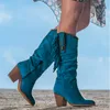 Botas Mujer Botas hasta la rodilla de gamuza Borlas de moda Botas de vaquero occidentales Punta estrecha Zapatos de tacones altos Mujer romana Botas largas Mujer 230729