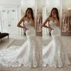 2020 Nieuwe Arabische Aso Ebi Mermaid Trouwjurken Spaghettibandjes Illusion Kant Applicaties Hof Trein Tule Plus Size Formele Bridal241e