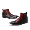 Batzuzhi Nya lyxiga handamde män stövlar skor metalltå läder ankel stövlar män röd svart zip riddare affär/fest/bröllop botas