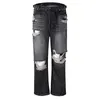 Men's Jeans Knee ripped jeans distressed wide leg denim jeans casual streetwear men baggy jeans loose fit y2k jeans for men black 230729