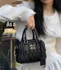 Miui Miu Matelasse bowling tote bag with brand label purses shoulder handbag Womens Mens Designer wallet crossbody square Leather clutch Metal wrinkle bags