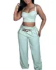 Damen Zweiteilige Hose, Kettendekor, Crop-Top, hohe Taille, Set, schick, modisch, Sommer, täglich, lässig, V-Ausschnitt, ärmellos, figurbetonter Stil