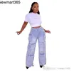 2023 New Designer Women Jeans Three-dimensional Multi Bag Denim Pants Casual Wide Leg Pants