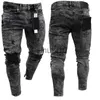 Мужские джинсы серые джинсы мужчины эластичная талия скинни скинни мужски 2021 растягиваемые брюки уличная одежда мужская джинсовая джинсы уличная одежда J230728