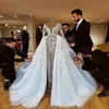 2022 Abiti da sposa africani lussuosi scintillanti con gonne Guaina in rilievo di pizzo Abiti da sposa Maniche lunghe Vedere attraverso l'abito da sposa208V