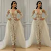 Modest Detachable Skirt Jumpsuit Wedding Dresses Bridal Gowns 2021 Lace Applique Long Sleeve Elegant Pant Suit for Women Vestidos281c