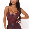 Vrouwen Jumpsuits Rompertjes Sexy PU Leer Bodysuits Mesh Patchwork Mouwloos Push Up Body Tops Latex Clubwear Streetwear 230731