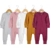 Barboteuses Fibre De Bambou Toddler Jumpsuit Bébé Barboteuse Vêtements À Manches Longues Pied Escalade Enfants Couleur Unie Coton Body Pour né 230731