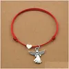 Urok bransoletki damskie przyjęcie mody unikalne prezenty biżuterii urocze skrzydła anioł wisiorek czerwony sznur regulowany dostawa serca dhbiq