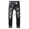 メンズジーンズの新しいスタイル刺繍ジーンズデニムパンツデザインヒップホップヤングトレンディな男性ストレートスリムなサイズパッチストレッチジーンズJ230728
