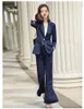 Costumes pour femmes Mode Casual Blazer Femmes Veste À Manches Longues Bleu Travail Bureau Uniforme Styles Vêtements D'affaires