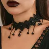 Choker gotycki czarny koronkowy naszyjnik kwiatowy dla kobiet akcesoria na Halloween wodę kropla naszyjniki