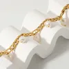 Ins Net Red New 18k Gold Plated 316l Stainless Steel Anklet Figaro Pearl Pendant