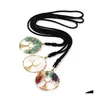 Other Jewelry Sets Natural Stone Tree Of Life Crystal Chakra Necklace Fashion Amethyst Clear Quartz Lapis Pendants Gemstone Necklaces Dhamf