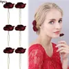 6pcs Fashion Wedding Hair Pin Fake Flower Rose U Shaped Bridal Hairpin Stick Hair Fork Stick Headwear Clip for Women Girls249W