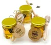 Bouteilles De Stockage 60Pcs 1.5oz Mini Pots De Miel Party Favors En Vrac Avec Dipper Or Couvercles Mignon Abeille Pendentifs Sacs-Cadeaux Et Jute Pour Baby Shower