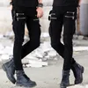 Herrenhosen Motorrad Denim-Hosen Schwarze Herrenjeans Mode elastische Reißverschluss enge Jeans Plissee Motorrad Herren ultradünne Hosen heiß Z230731