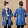 Kurtki damskie Jean Jacket 2023 Women Boho Hippie Chic Hafted Dżins Blue Bomber z haftowym płaszczem FF1389 L