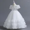 Mädchen Kleider 5-14 Jahre Blume Perlen Lange Tüll Prinzessin Mädchen Party Kleid Elegante Tutu Kind Hochzeit Kleidung Vestido infantil