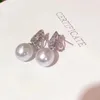 Dangle Earrings D318 Pure 925 Sterling Silver Fine Jewelry 9-10mm淡水ホワイトパール女性用