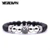 Charm Armbanden Trendy Rose Goud Zwart Armband Lava Steen Pave CZ Keizerskroon En Helm Voor Mannen Of Vrouwen Pulseira Hombres2094