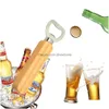 Ouvre-bouteille de bière en acier inoxydable avec poignée en bois Cadeaux pour les invités Cuisine Bar Outils Drop Delivery Home Garden Dining Dhll1