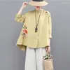 Ethnic Clothing 2023 Summer Cotton Art Embroidery Shirt Tang Suit Hanfu Loose Belly Cover Breathable Cozy Chinese Style Tops Plus Size For