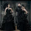 Robes de mariée gothiques noires vintage, plus la taille chérie à lacets corset à lacets victorien vampires punk mal reines robe de mariée242a