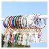 Keychains Lanyards 56 Styles Pu Leather Wrap Key Ring Women Girl Tassel Armelets Leopard Lily Sun Flower Wristlet Keychain Wristban Otwuo