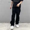 Herrenhosen Y2K Emo Herren modische schwarze Straßenkleidung bestickte Low-Rise-Taschenjeans Hosen gerade Hip-Hop Alt Denim-Hosen Herrenbekleidung Z230731