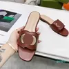 Women flats Interlocking Cut-out Slipper Sandals Leather Flat Fashion Rubber Summer Beach Flip Flops Platform Mules 35-41