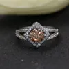 Cluster Rings Unique Square Olive Green Crystal White Gold Color Tone Fashion Retro Engagement Wedding Ring Jewelry For Women