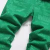 Męskie dżinsy mężczyźni Zielone cyfrowe drukowane dżinsy Y2K Letters Slogan Eagle Pattern Pants Streetwear Slim Store Elasteed Denim Spodni J230728