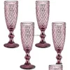 Wine Glasses Party Anniversary Christmas Birthday 5Oz Vintage Pattern Embossed Champagne Glass 150Ml Premium Drop Delivery Home Garden Dhrly