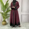 Abbigliamento etnico Eid Mubarak Abito lungo musulmano in raso Abaya Cintura avvolgente in seta da donna Maxi