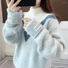 Kvinnors tröjor Pullover Sweater Jacket Autumn Winter Warm Half Turtleneck Female Korean Loose Thick Bottoming Knitwear 3XL