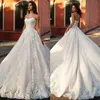 Eleganckie koronkowe aplikacje Tiul A-Line Suknie ślubne Vintage szata de Mariee Sleve Bridalne suknie ślubne z koronkowymi w górę Vestid280b