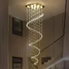 Moderno lustre de cristal de LED iluminação pingente de escada em espiral Luminárias para el Hall Stairs224O