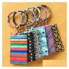 Keychains Lanyards Pu Bracelet Keychain Leather Wrist Key Ring Round Leopard Wallet Bracelets Handbag Pendant Purse Lady Clutch Bag Otbcf