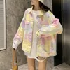 Kvinnor jackor färgglada slipsfärgade denimjacka koreansk modehöst lös långärmad topp harajuku jackor streetwear coat kvinnor y2k 230729