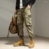 Men's Pants Causal Camouflage Cargo Punk Street Wear Slim Joggers Waist Trousers With Multi Pockets Male Fashion Clothing