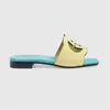 Women's Interlocking G Slippers Cut-out Slide Sandal Sandals Chunky Heel Rubber Platform Alphabet Lady Mid Block Heels Slipper Bright Leather Sandal size 35-44 L1