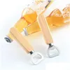 Ouvre-bouteille de bière en acier inoxydable avec poignée en bois Cadeaux pour les invités Cuisine Bar Outils Drop Delivery Home Garden Dining Dhll1