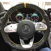 Mode 5D Carbon FiberSuede Leder Gelb Marker Lenkrad Hand Nähen Wrap Abdeckung Fit für Mercedes-Benz A-Klasse W177 2018-329G