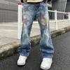 Herenbroeken 2023 Baggy jeans van hoge kwaliteit Vijfpuntige ster Volledige print Rechte pijpen Denim Hiphop Breed Casual